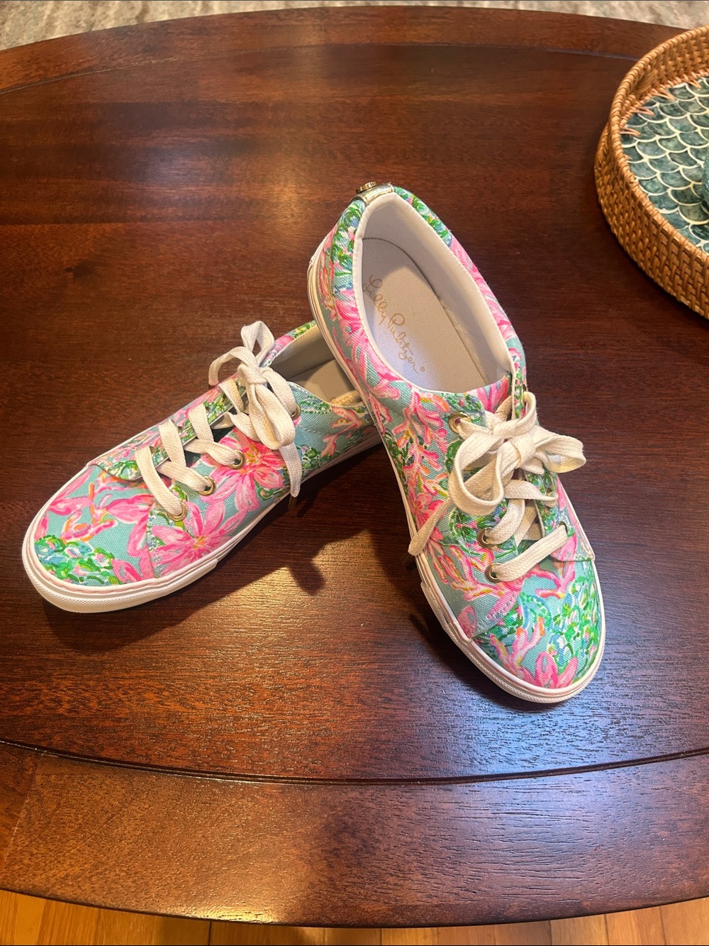 Lilly Pulitzer Floral Canvas Lace-Up Sneakers in Pink, Green & Cream